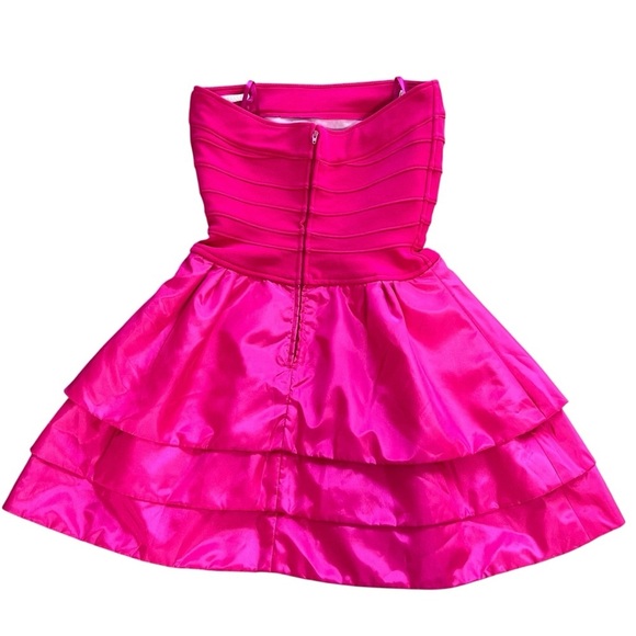 VTG 80s Tadashi Shoji Strapless Barbie Pink Mini Cocktail Dress Tiered USA Sz XS - Picture 5 of 10